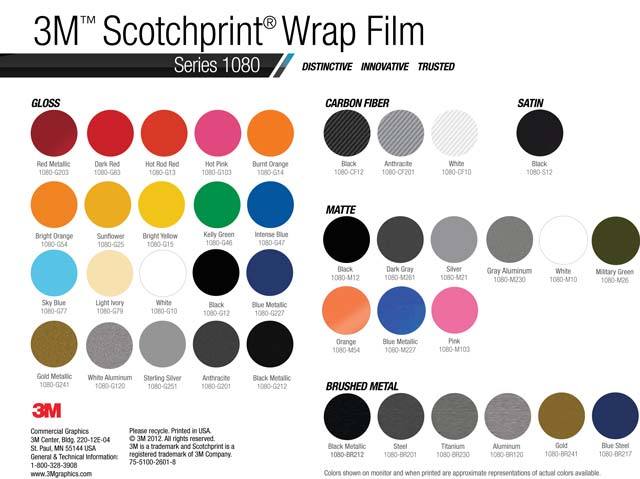3M Scotchprint 1080 carwrap folie kleuren